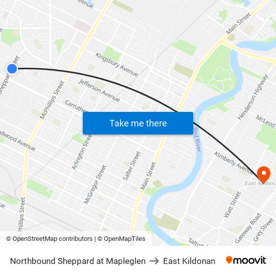 Northbound Sheppard at Mapleglen to East Kildonan map