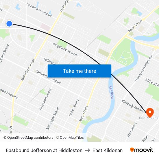 Eastbound Jefferson at Hiddleston to East Kildonan map