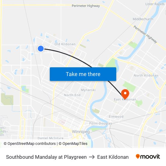 Southbound Mandalay at Playgreen to East Kildonan map