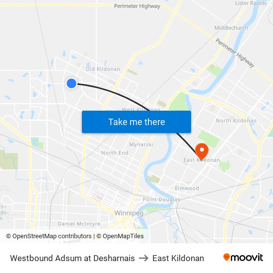 Westbound Adsum at Desharnais to East Kildonan map