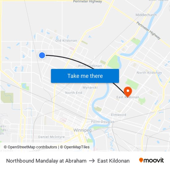 Northbound Mandalay at Abraham to East Kildonan map