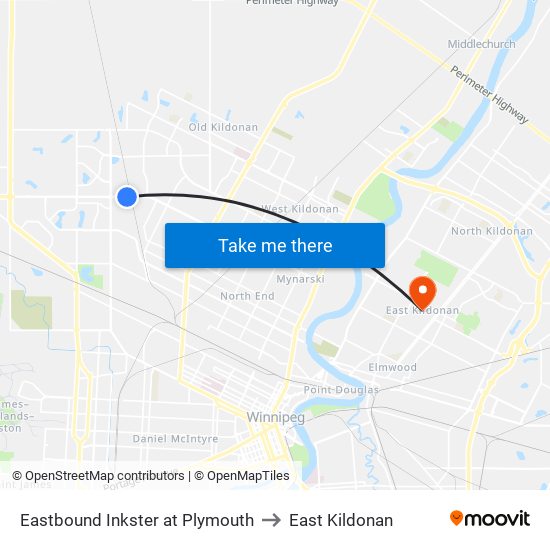 Eastbound Inkster at Plymouth to East Kildonan map