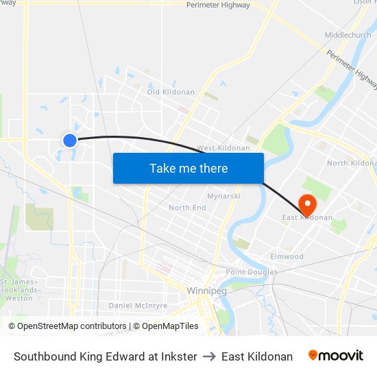 Southbound King Edward at Inkster to East Kildonan map