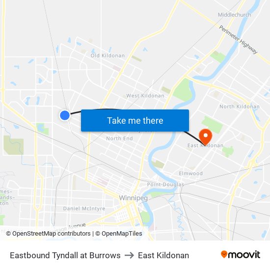 Eastbound Tyndall at Burrows to East Kildonan map