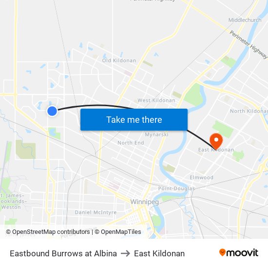 Eastbound Burrows at Albina to East Kildonan map
