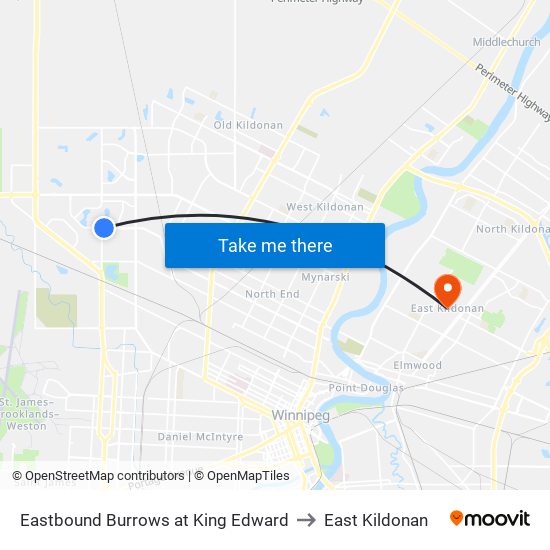 Eastbound Burrows at King Edward to East Kildonan map