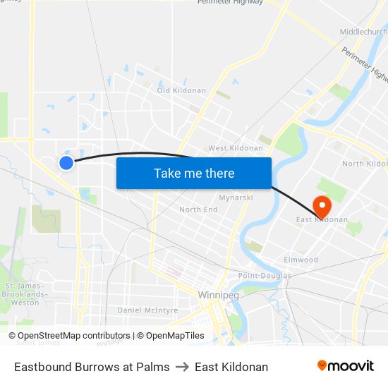 Eastbound Burrows at Palms to East Kildonan map