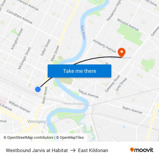 Westbound Jarvis at Habitat to East Kildonan map