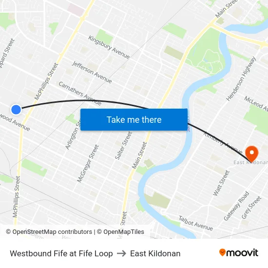 Westbound Fife at Fife Loop to East Kildonan map