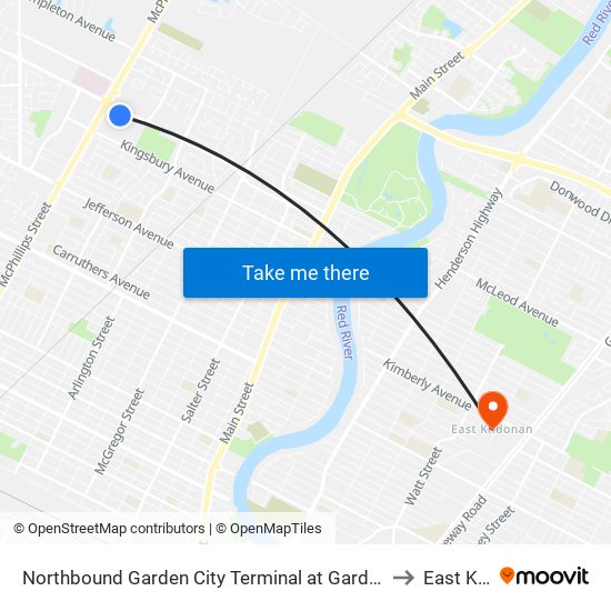 Northbound Garden City Terminal at Garden City Centre (17 Misericordia) to East Kildonan map