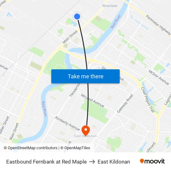 Eastbound Fernbank at Red Maple to East Kildonan map