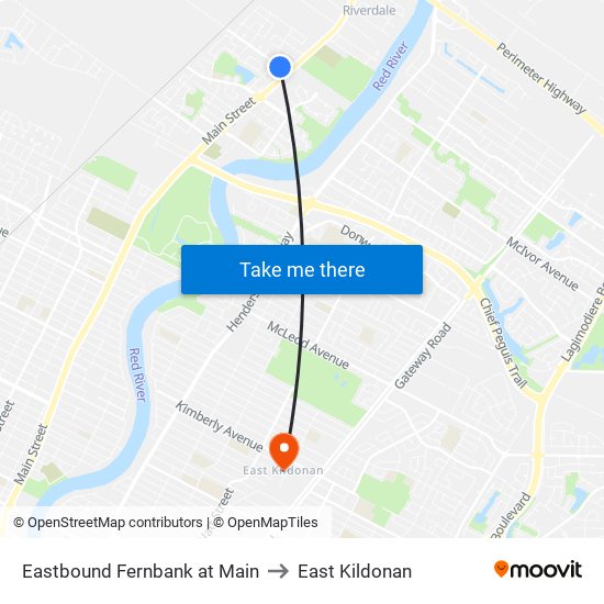 Eastbound Fernbank at Main to East Kildonan map