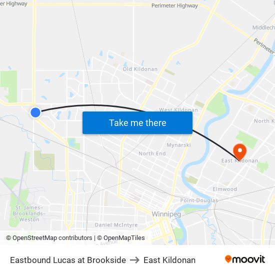 Eastbound Lucas at Brookside to East Kildonan map