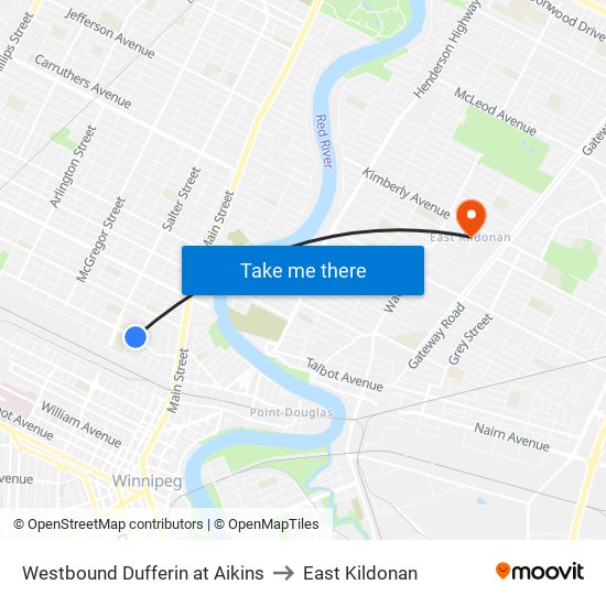 Westbound Dufferin at Aikins to East Kildonan map