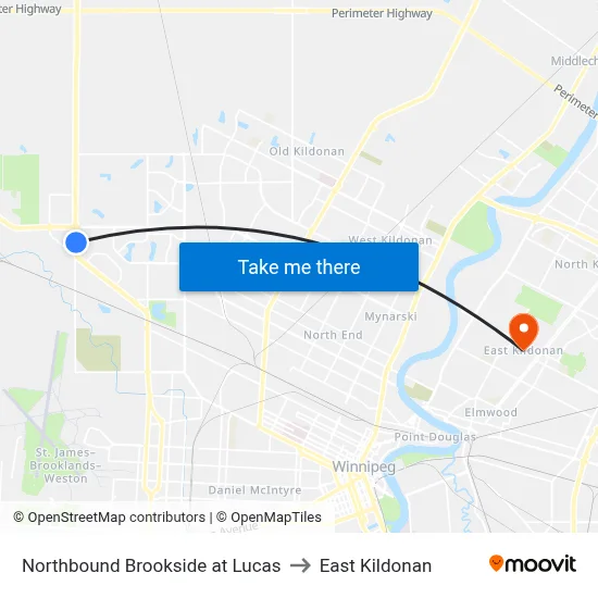Northbound Brookside at Lucas to East Kildonan map