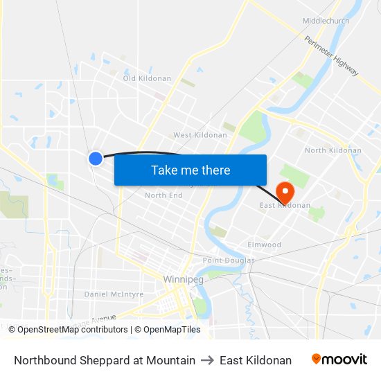 Northbound Sheppard at Mountain to East Kildonan map