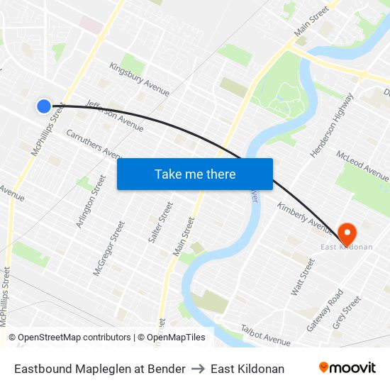 Eastbound Mapleglen at Bender to East Kildonan map