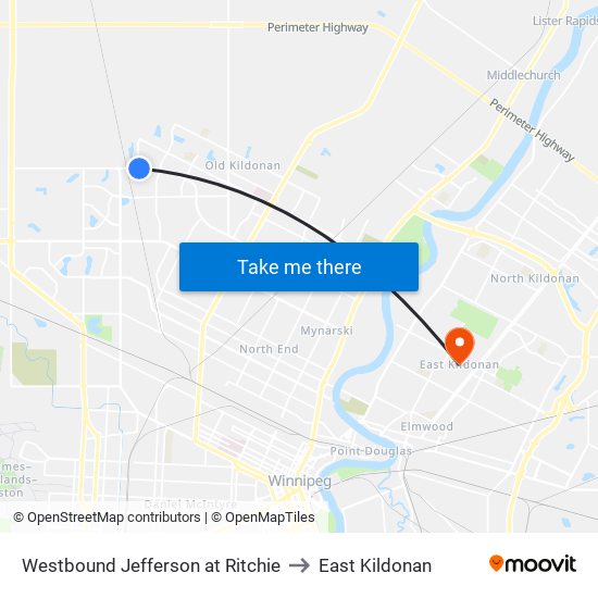 Westbound Jefferson at Ritchie to East Kildonan map