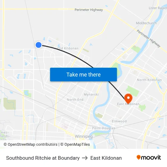 Southbound Ritchie at Boundary to East Kildonan map
