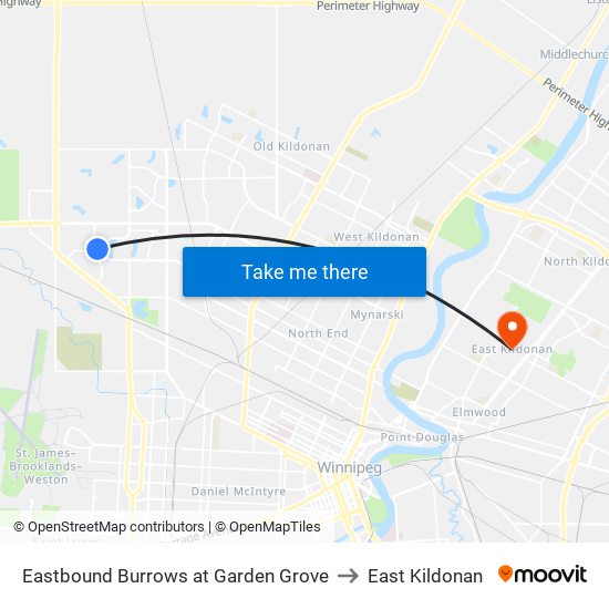 Eastbound Burrows at Garden Grove to East Kildonan map