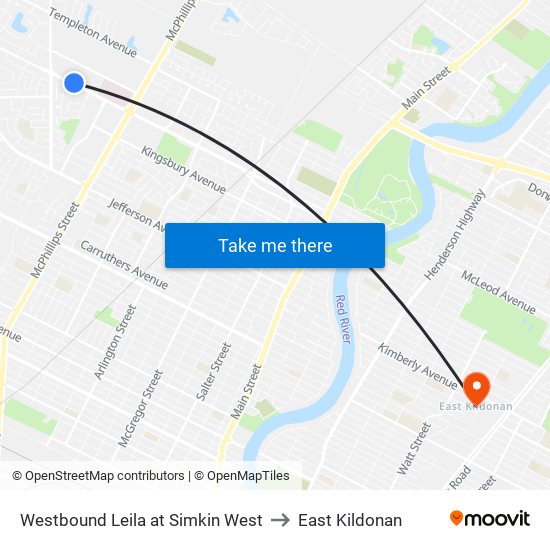 Westbound Leila at Simkin West to East Kildonan map