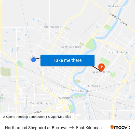 Northbound Sheppard at Burrows to East Kildonan map