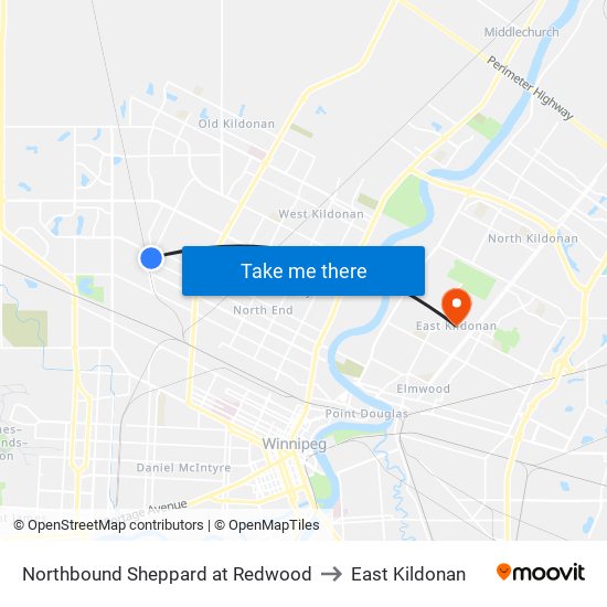 Northbound Sheppard at Redwood to East Kildonan map