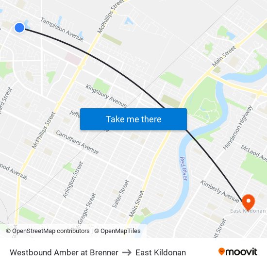 Westbound Amber at Brenner to East Kildonan map