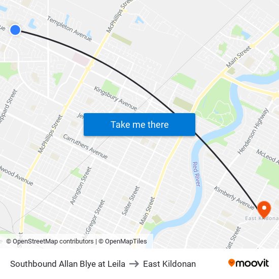 Southbound Allan Blye at Leila to East Kildonan map