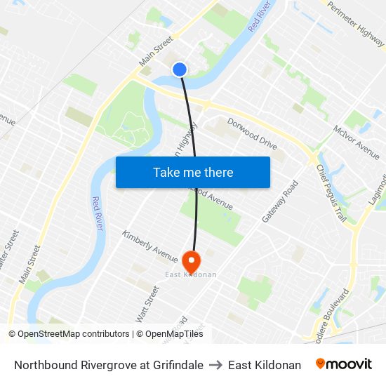 Northbound Rivergrove at Grifindale to East Kildonan map