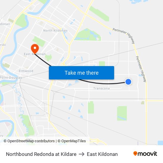 Northbound Redonda at Kildare to East Kildonan map