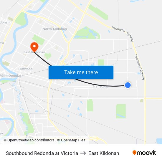 Southbound Redonda at Victoria to East Kildonan map