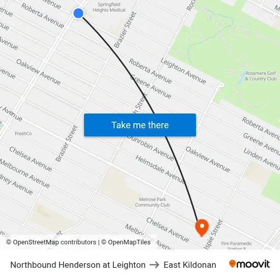 Northbound Henderson at Leighton to East Kildonan map