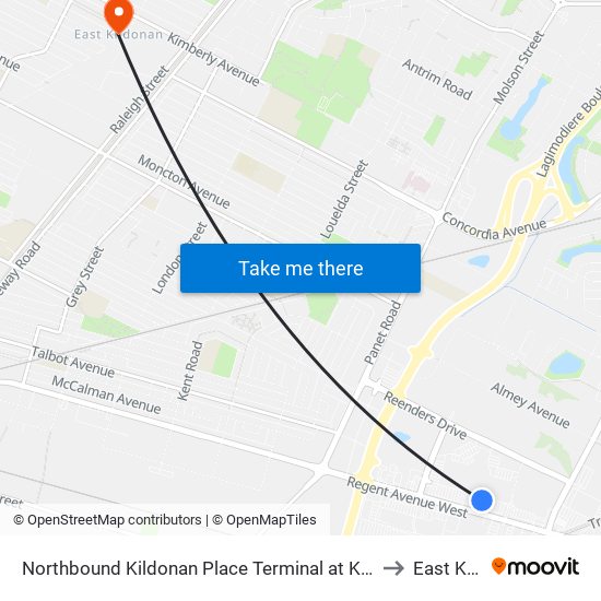 Northbound Kildonan Place Terminal at Kildonan Place (47, 86, 87, 92) to East Kildonan map