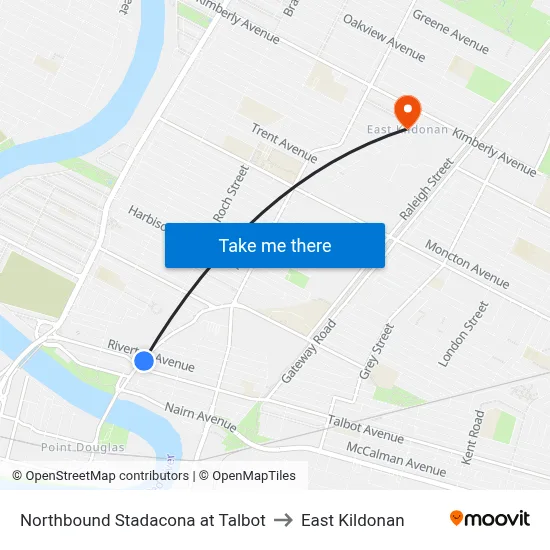 Northbound Stadacona at Talbot to East Kildonan map
