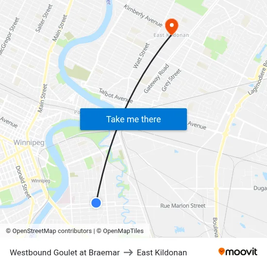 Westbound Goulet at Braemar to East Kildonan map