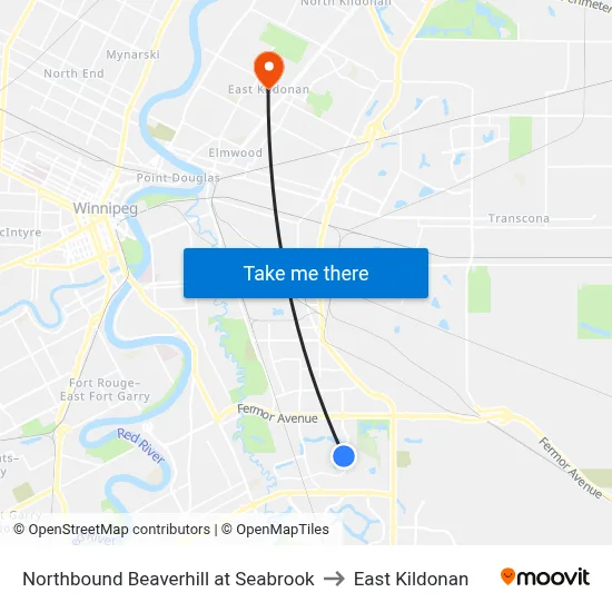 Northbound Beaverhill at Seabrook to East Kildonan map
