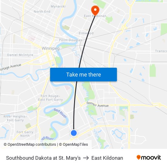 Southbound Dakota at St. Mary's to East Kildonan map