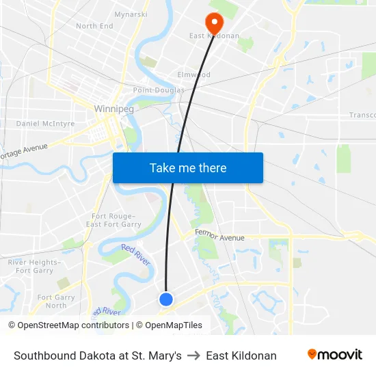 Southbound Dakota at St. Mary's to East Kildonan map