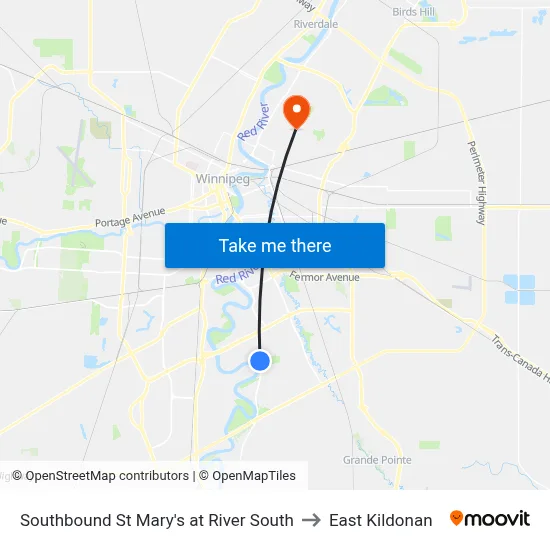 Southbound St Mary's at River South to East Kildonan map