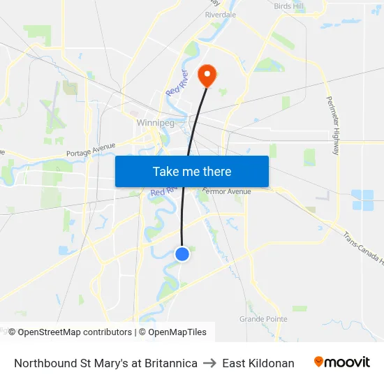 Northbound St Mary's at Britannica to East Kildonan map