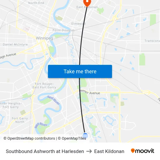 Southbound Ashworth at Harlesden to East Kildonan map