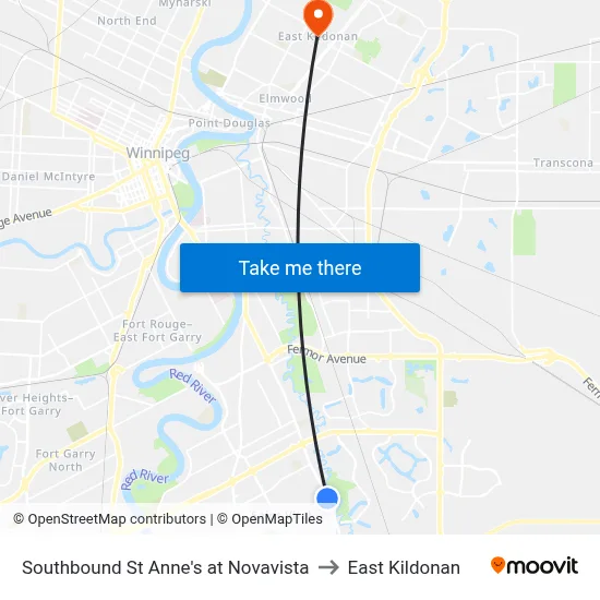 Southbound St Anne's at Novavista to East Kildonan map