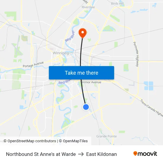 Northbound St Anne's at Warde to East Kildonan map
