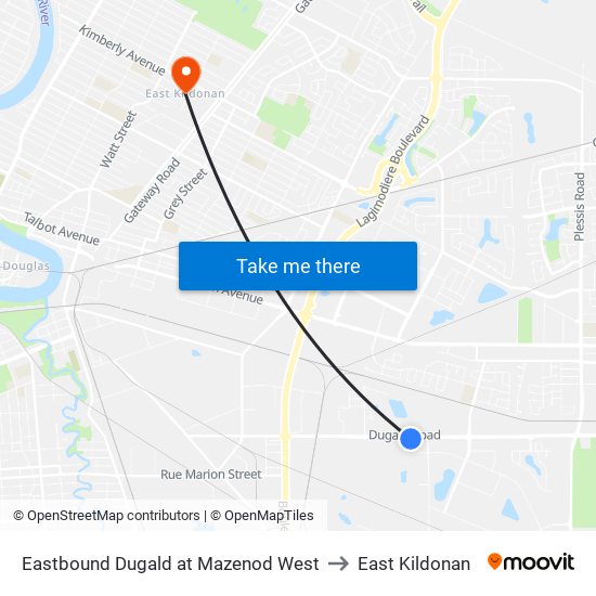 Eastbound Dugald at Mazenod West to East Kildonan map