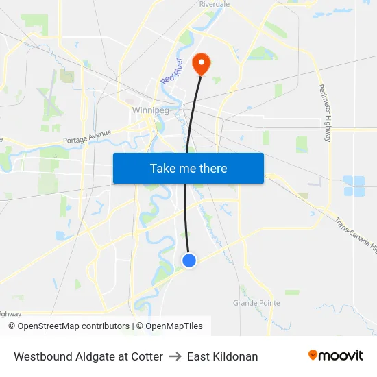 Westbound Aldgate at Cotter to East Kildonan map