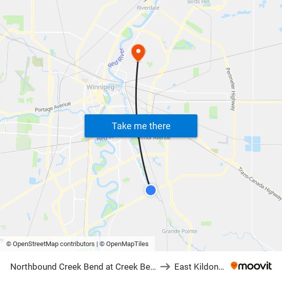 Northbound Creek Bend at Creek Bend to East Kildonan map