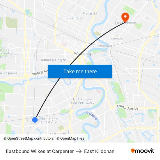 Eastbound Wilkes at Carpenter to East Kildonan map