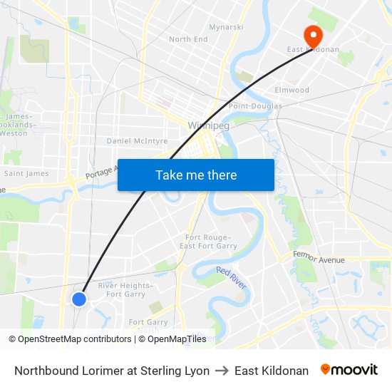 Northbound Lorimer at Sterling Lyon to East Kildonan map