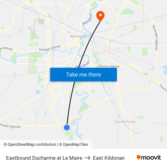 Eastbound Ducharme at Le Maire to East Kildonan map